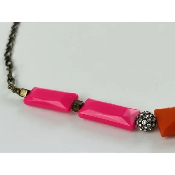 J. Crew Pink Orange Pave Crystal Bead Necklace Balls Gemoetric Elongated Y2k 80s - Picture 8 of 15